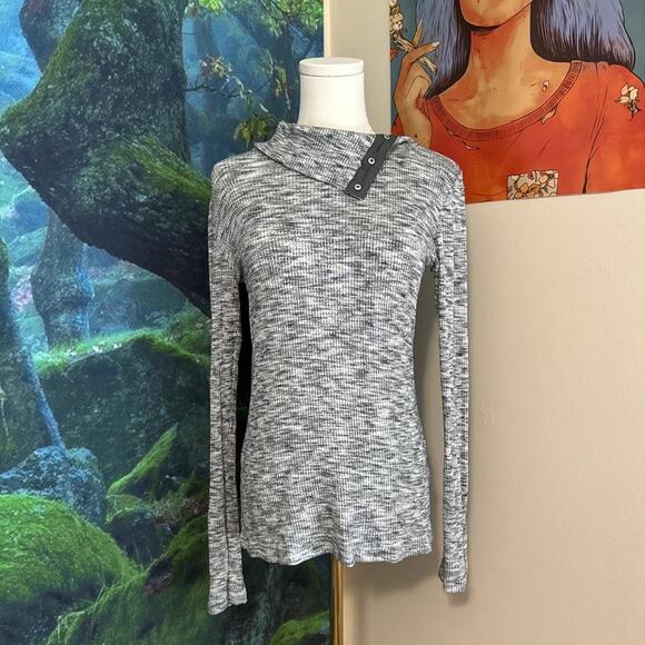 dolan ribbed knit snap button asymmetrical top gray long sleeve small - Picture 1 of 4